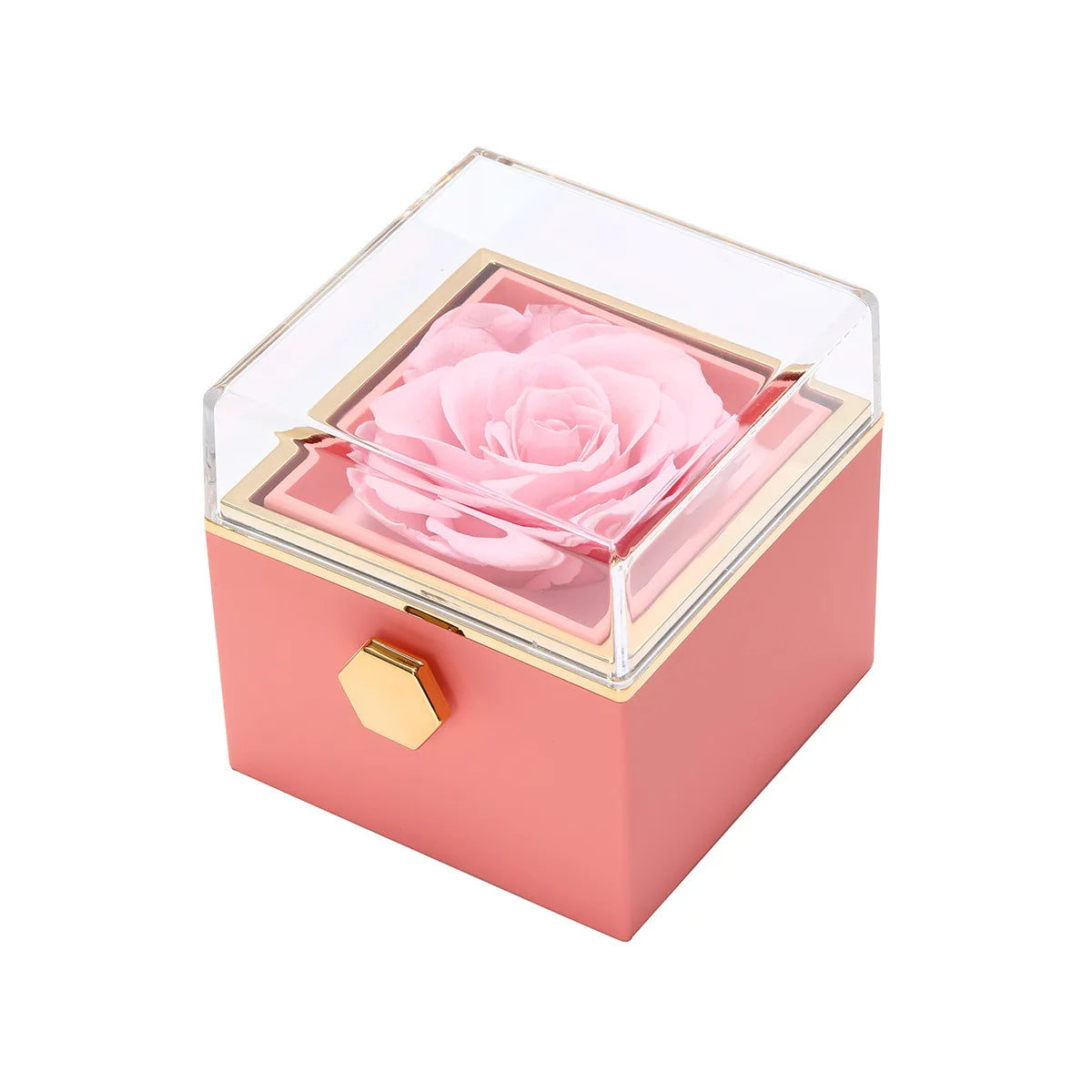 Giro de Amor™ — Rosa preservada con collar de dos corazones grabado