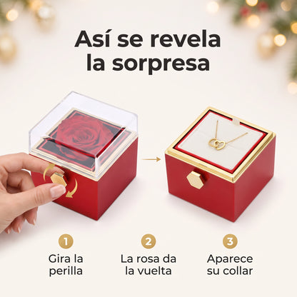 Giro de Amor™ — Rosa preservada con collar de dos corazones grabado