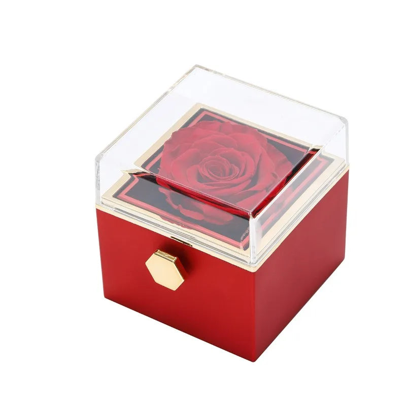 Giro de Amor™ — Rosa preservada con collar de dos corazones grabado